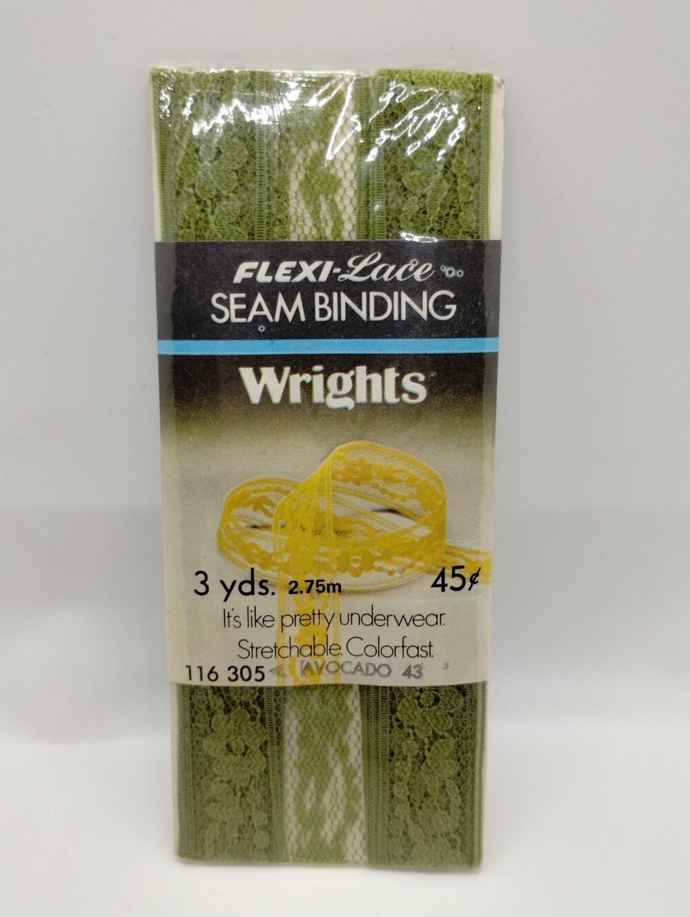 Wrights Seam Binding Flexi-Lace 3 Yds 116 305 - Avocado 43 Sewing Vintage 1976